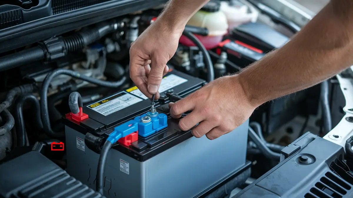 Compartiment moteur avec batterie et éléments d'allumage